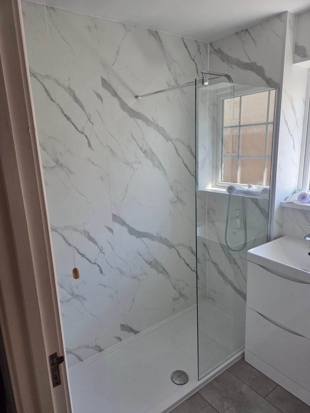 Customer photo review of 10mm Carrara Marble Matt Shower Panel 1M x 2.4M