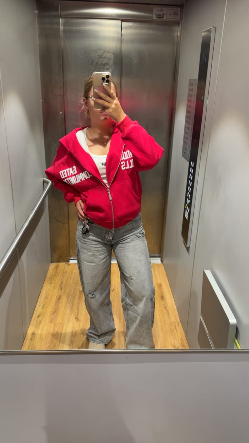 Customer photo review of GATED COMMUNITY ZIP HOODIE RASPBERRY RED