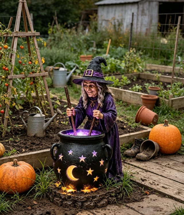 Customer photo review of 🪄Halloween Witch Glowing Cauldron Solar Light