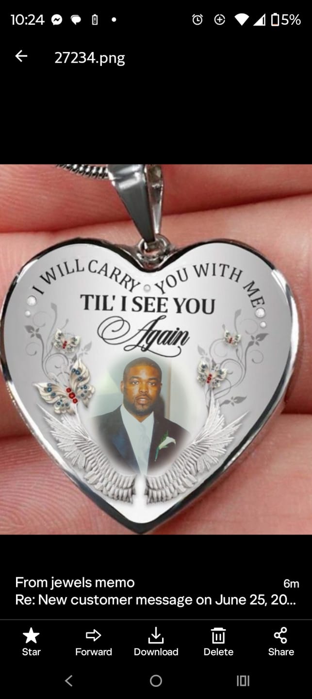 Customer photo review of Custom Photo Memorial Necklace/Keychain "I Will Carry You With Me” - N001