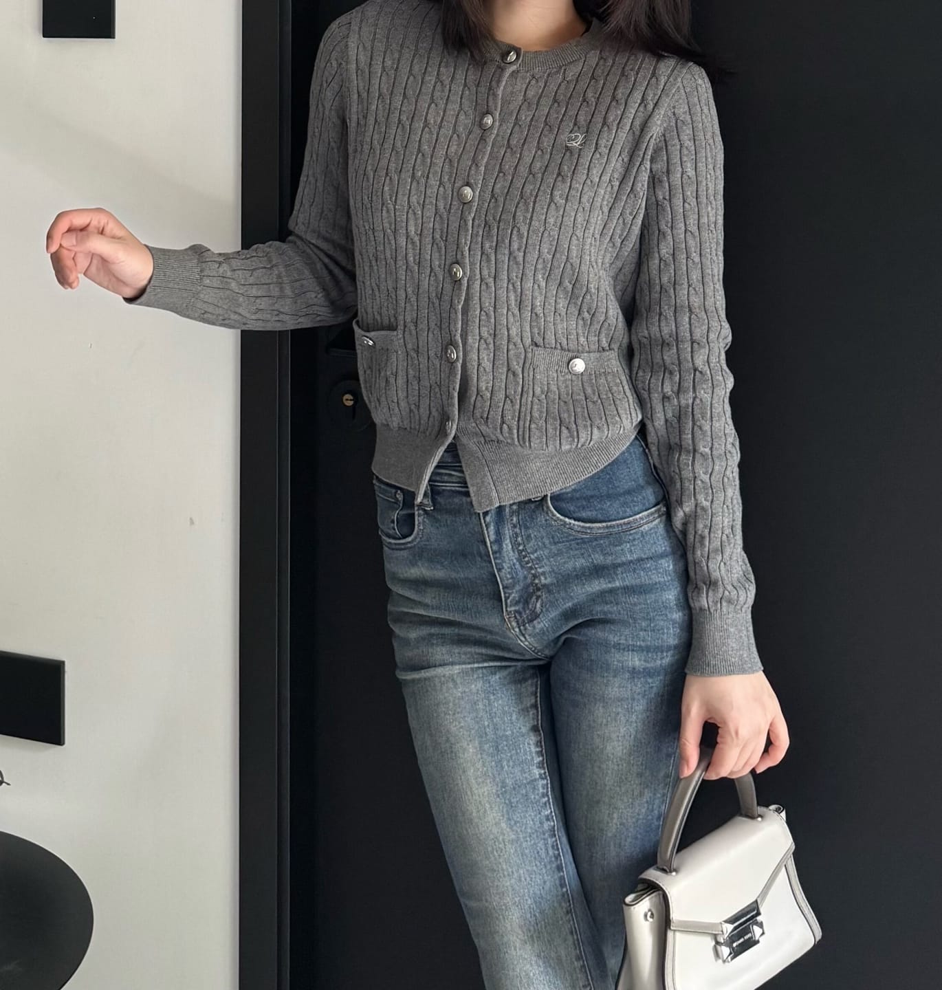 Customer photo review of LILY Bouclé Knit Cardigan