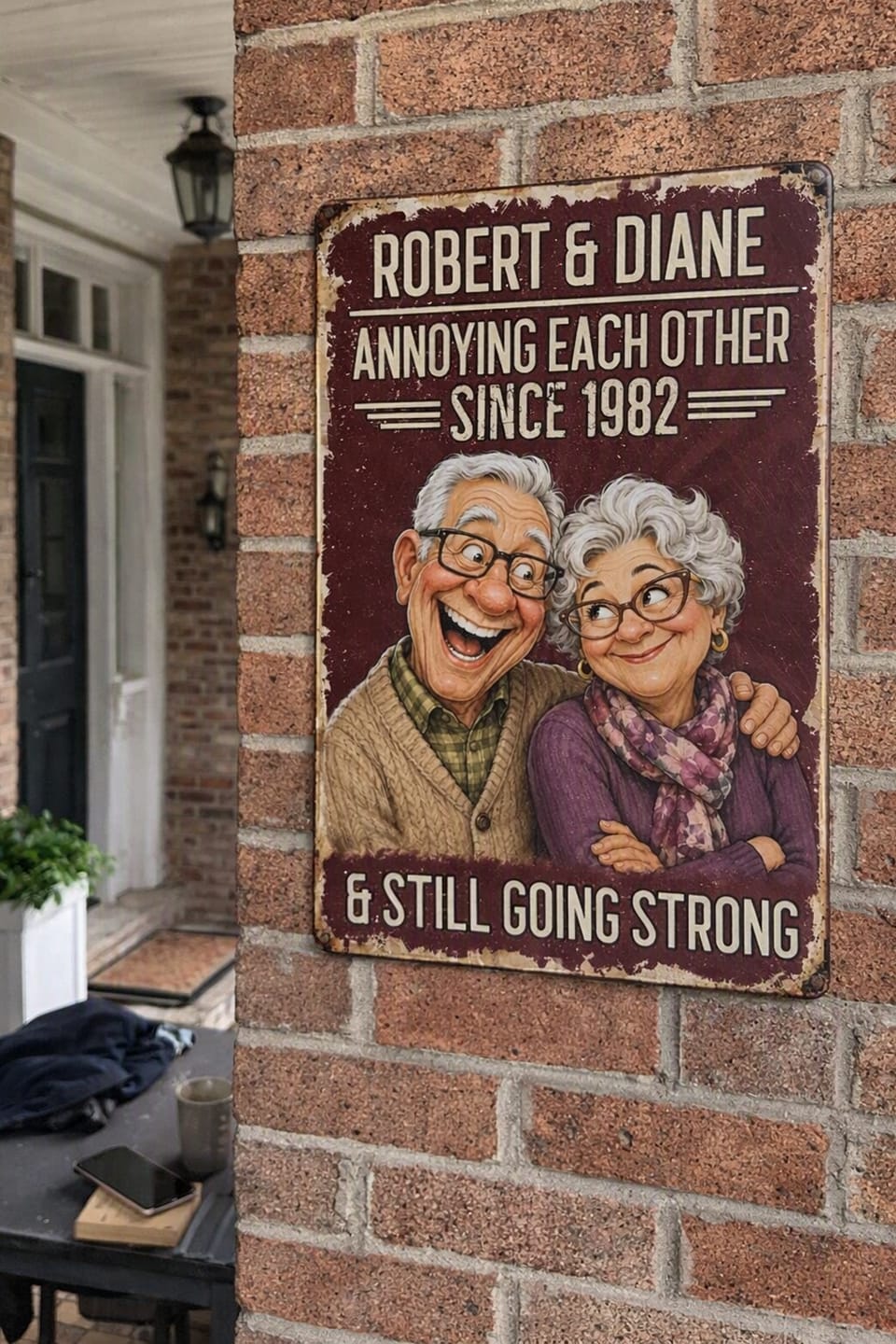 Customer photo review of Custom Photo Caricature Still Annoying Each Other - Personalized Custom Classic Metal Signs - Funny Gift For Couples, Parents, Grandparents