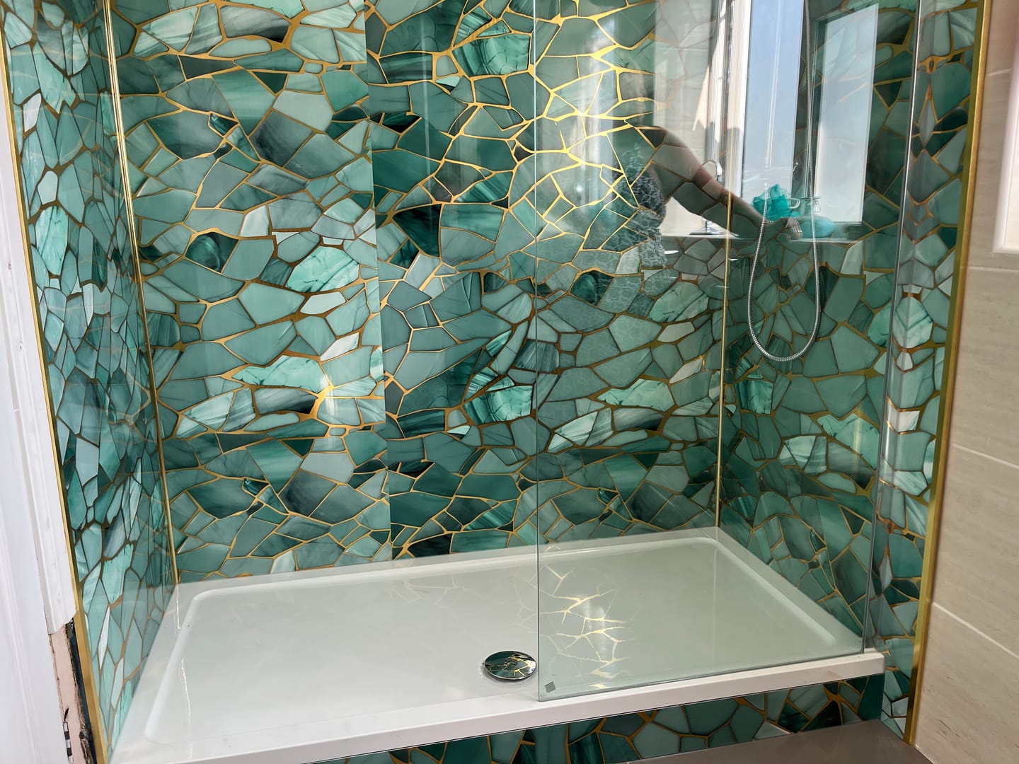 Customer photo review of 10mm Crystal Blue Gloss Shower Panel 1M x 2.4M
