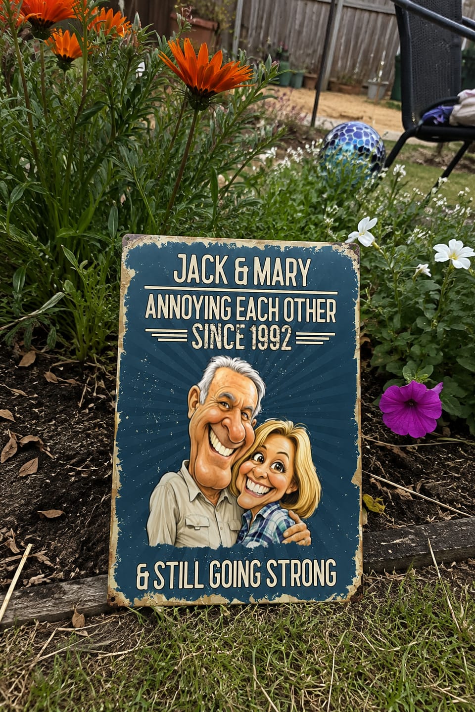 Customer photo review of Custom Photo Caricature Still Annoying Each Other - Personalized Custom Classic Metal Signs - Funny Gift For Couples, Parents, Grandparents