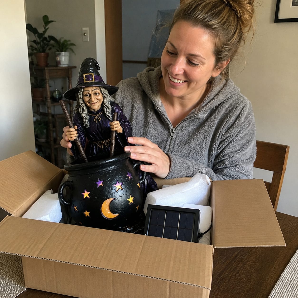Customer photo review of 🪄Halloween Witch Glowing Cauldron Solar Light