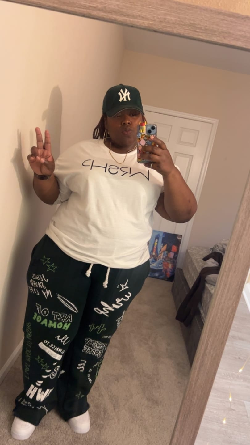 Customer photo review of Written In Grace Sweats- Green