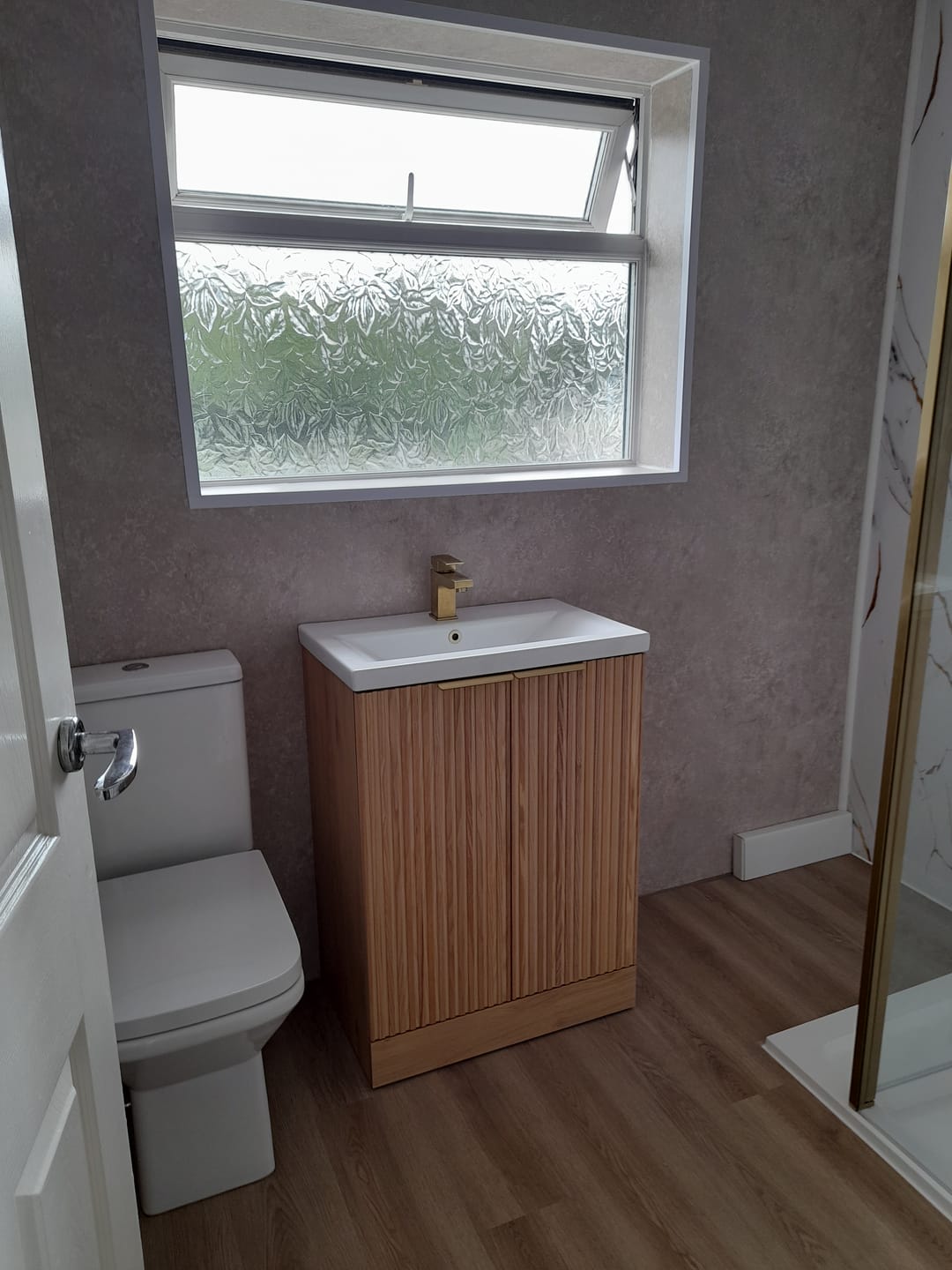 Customer photo review of Premium Beige Concrete Matt Shower Wall Panel - 1M x 2.4M