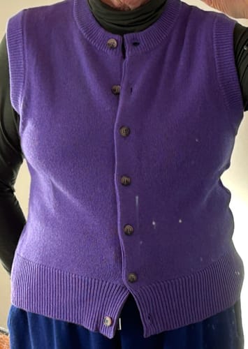 Customer photo review of Brand New Periwinkle Purple Luxury Cashmere Crew Neck Waistcoat Medium UK 12-14