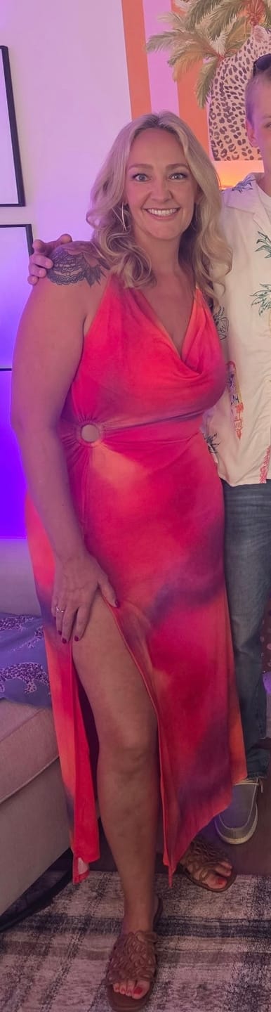 Customer photo review of Mireya Ring Mesh Maxi Dress - Orange Multi