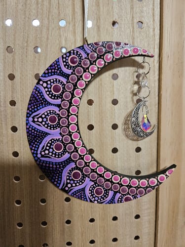 Customer photo review of Unfinished Wood Crescent Moon Shape | DIY Celestial Night Sky Craft Cutout | Up to 36"