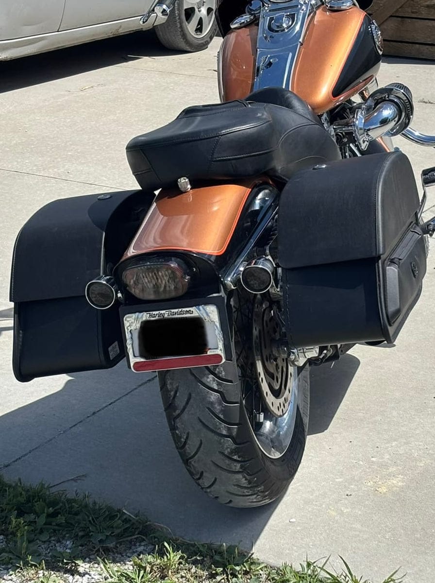 Customer photo review of 32L - Pantheon Large Hard Mount Shock Cutout Saddlebags for Harley Dyna Wide Glide FXDWG/I