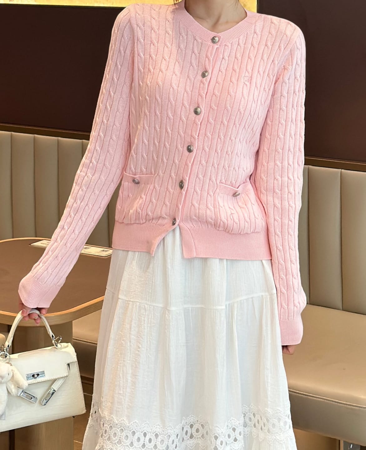Customer photo review of LILY Bouclé Knit Cardigan