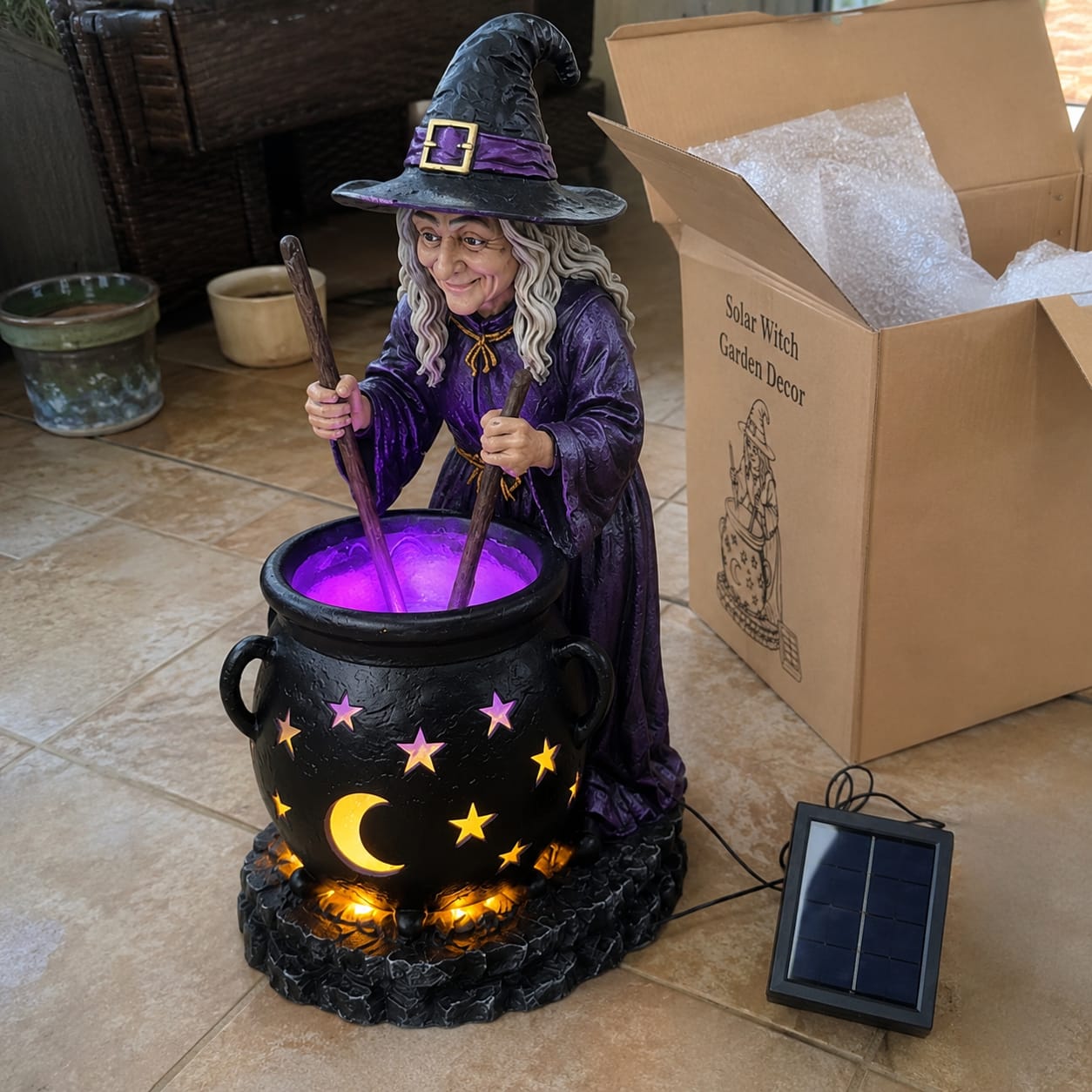 Customer photo review of 🪄Halloween Witch Glowing Cauldron Solar Light