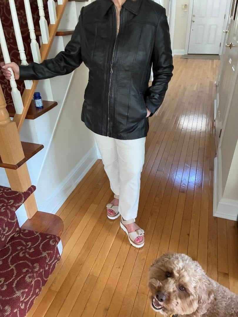 Customer photo review of Marsha Women's Shirt-Collar Black Leather Car Coat