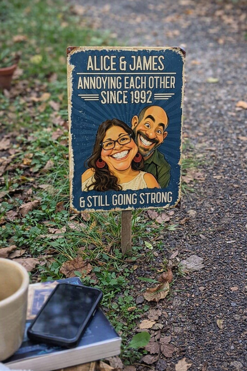 Customer photo review of Custom Photo Caricature Still Annoying Each Other - Personalized Custom Classic Metal Signs - Funny Gift For Couples, Parents, Grandparents