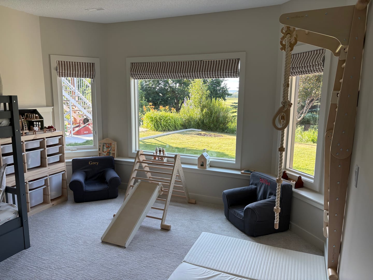 Customer photo review of Milano Flat Fold Linen Blend Striped Cordless Custom Roman Shade