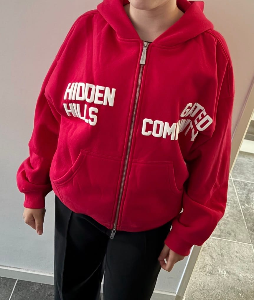 Customer photo review of GATED COMMUNITY ZIP HOODIE RASPBERRY RED