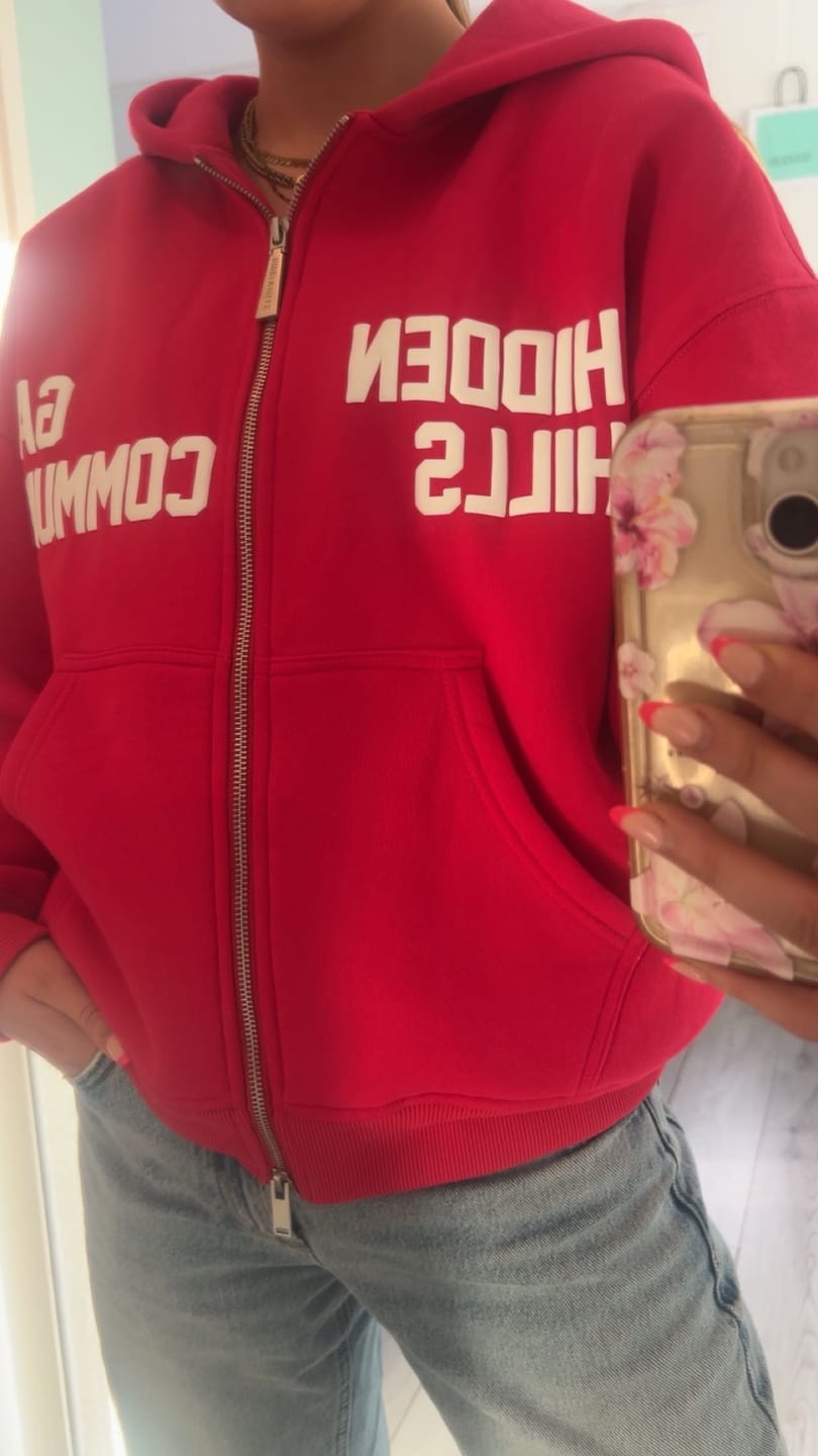 Customer photo review of GATED COMMUNITY ZIP HOODIE RASPBERRY RED