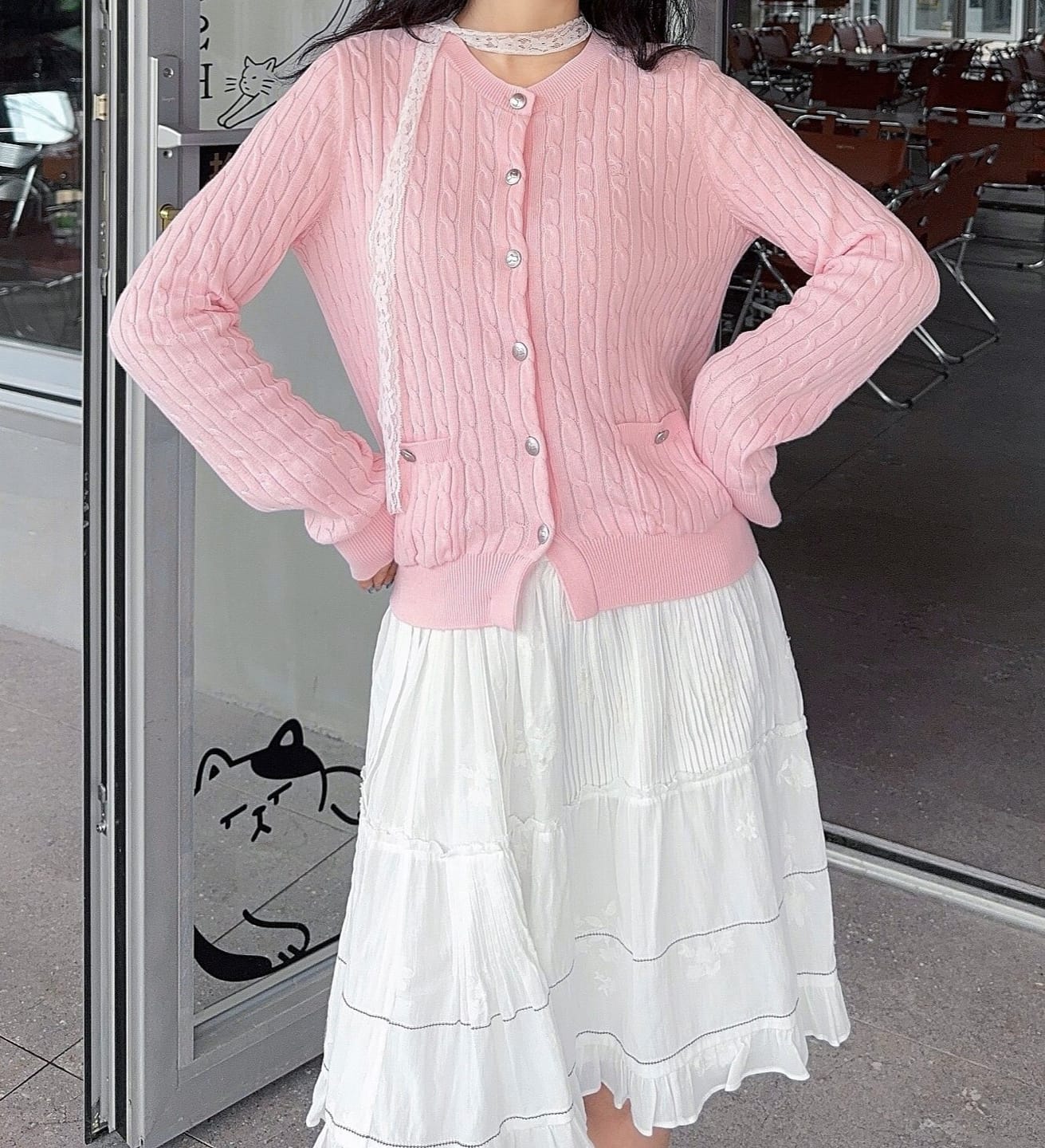 Customer photo review of LILY Bouclé Knit Cardigan