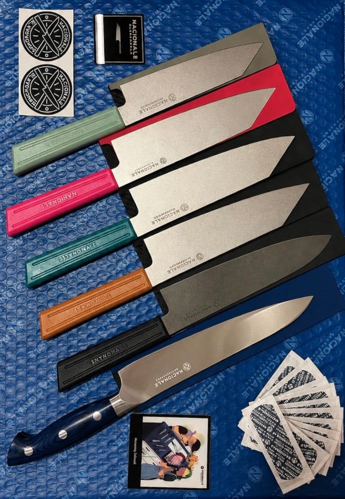 Customer photo review of 215mm Magnetic Knife Guard. Denim Blue PU