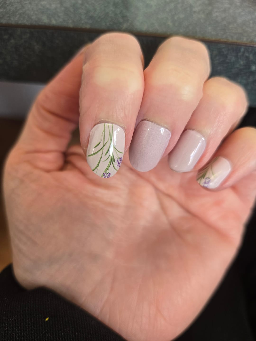Customer photo review of Lavender Blossoms Semi Cured Gel Nail Sticker Kit
