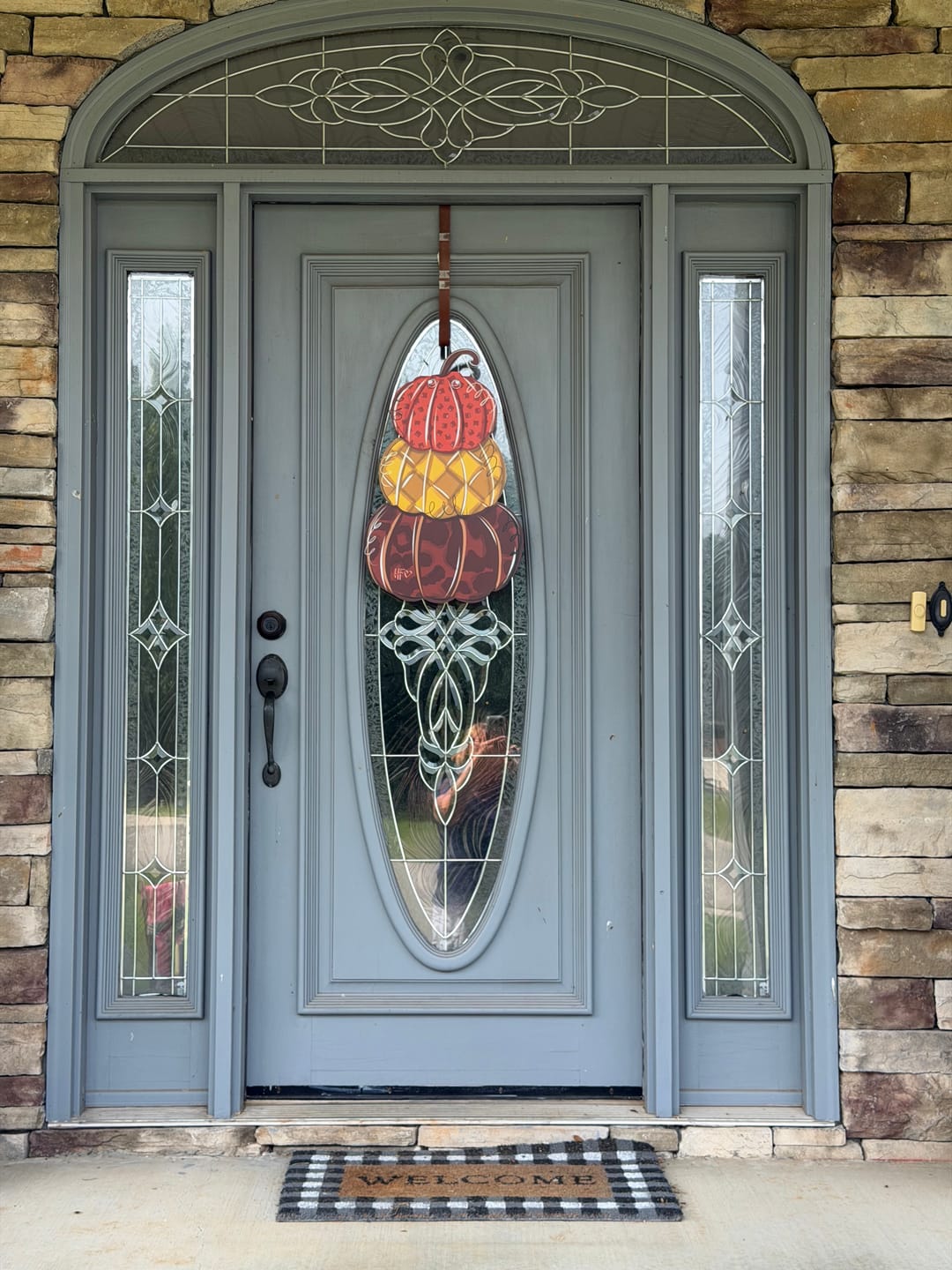 Customer photo review of Patchwork Pumpkin Fall Door Hanger