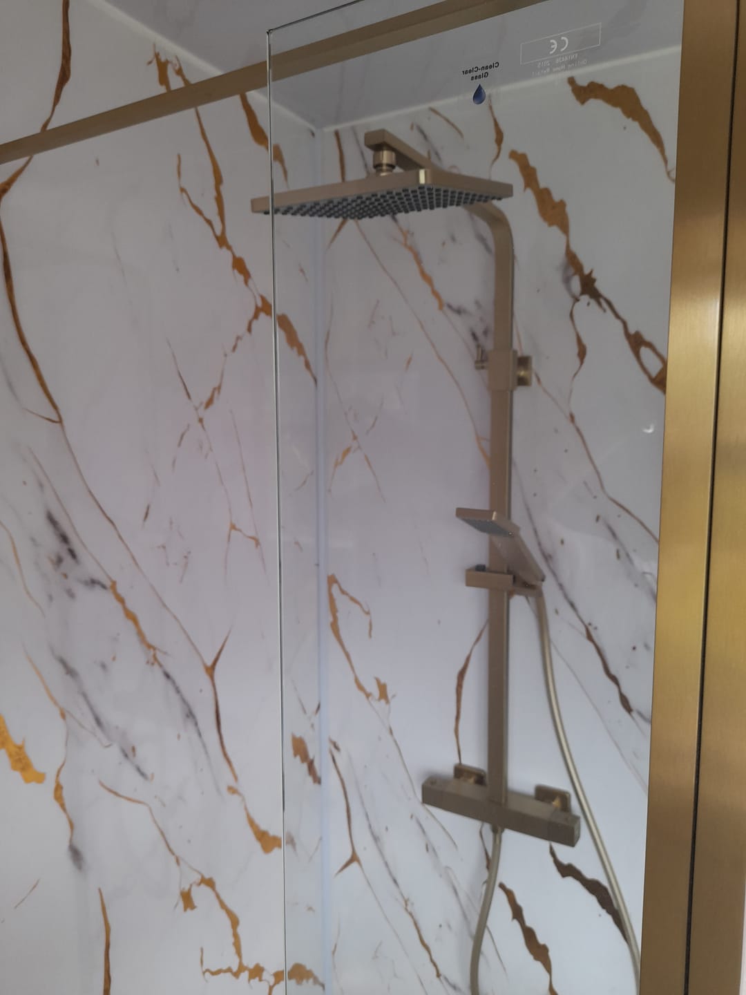 Customer photo review of Premium White Gold Gloss Shower Wall Panel - 1M x 2.4M