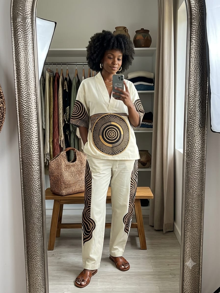 Customer photo review of Printed Pockets Elasticity Contrast Color Wide Leg Loose Trousers Pants