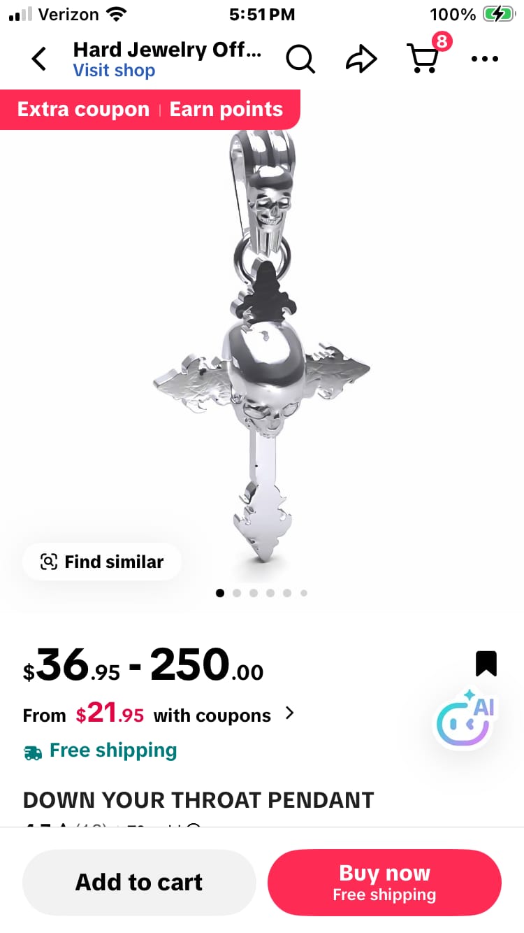 Customer photo review of DOWN YOUR THROAT PENDANT
