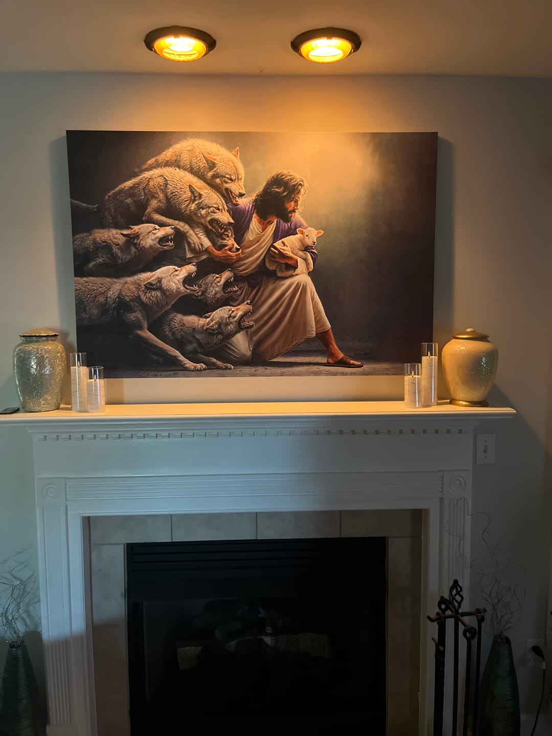 Customer photo review of Jesus Protects The Lamb From Wolves Wall Art Canvas