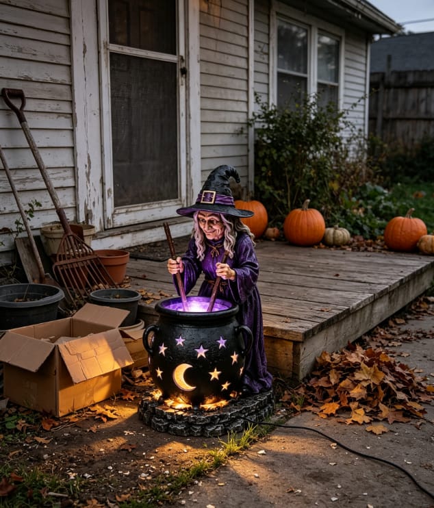 Customer photo review of 🪄Halloween Witch Glowing Cauldron Solar Light
