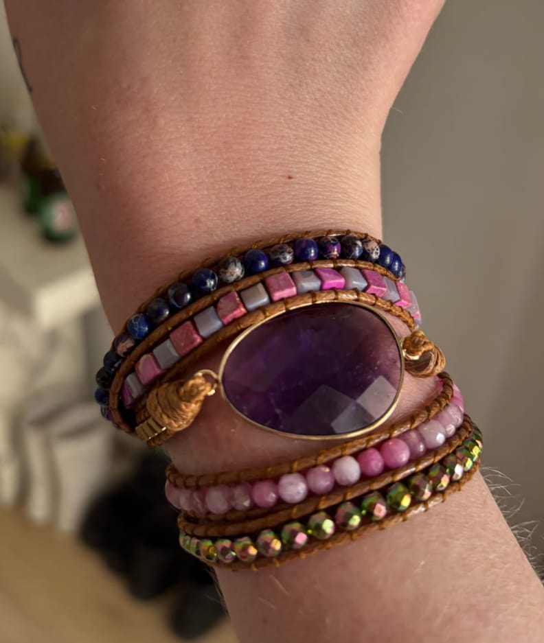 Customer photo review of Natural Amethyst, Jasper & Agate Wrap Bracelet