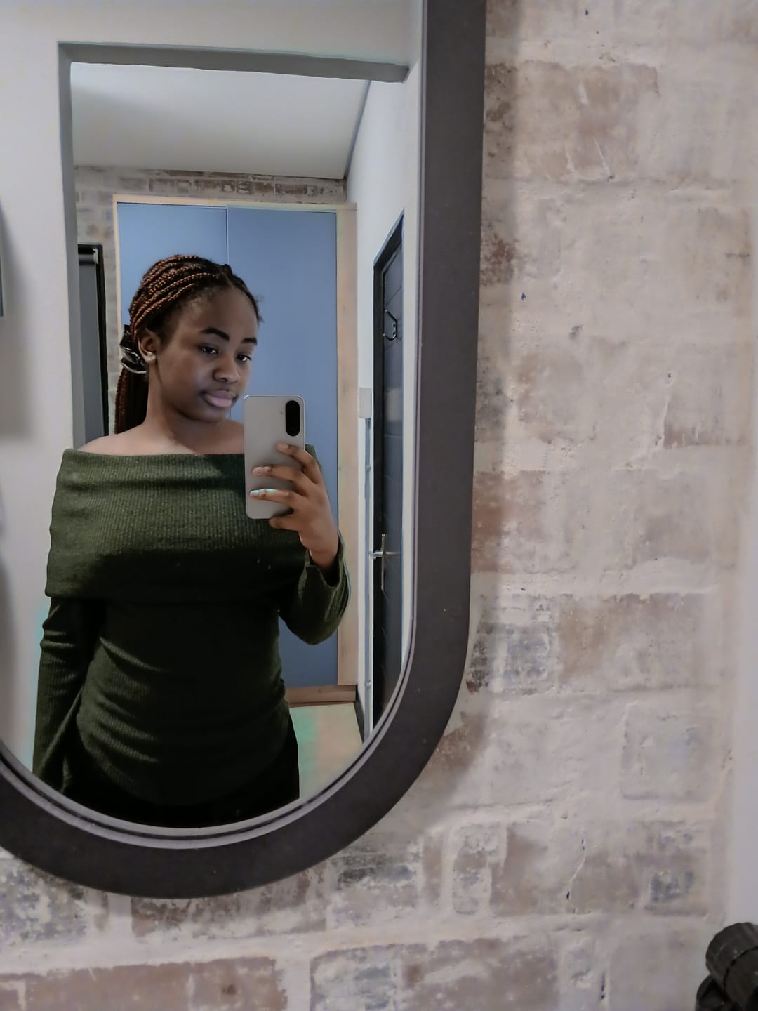 Customer photo review of Military Knit Off-Shoulder Top