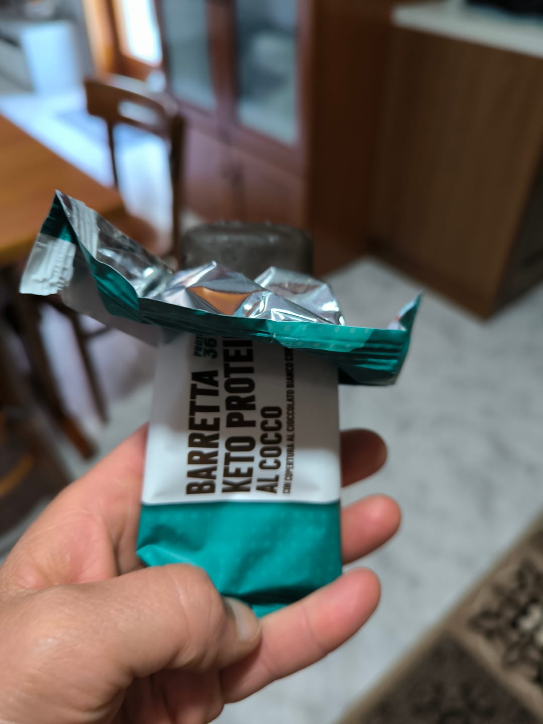 Customer photo review of Barretta keto protein al Cocco con Cioccolato Bianco e Mandorle