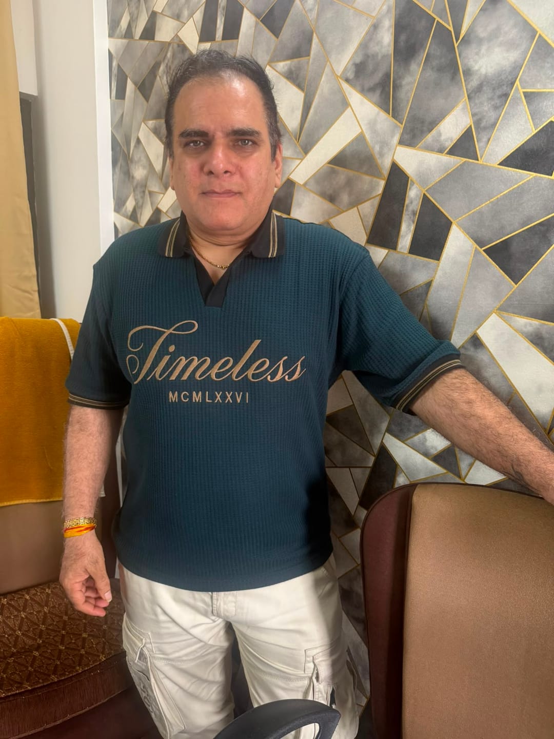 Customer photo review of Green Embroidered Structure T-Shirt
