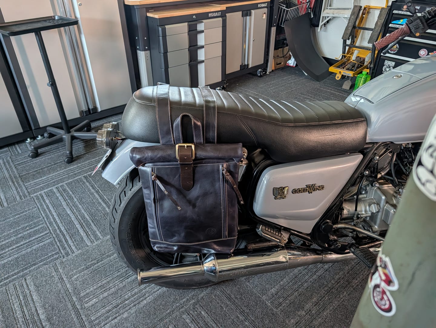 Customer photo review of Explorer Vintage Leather Roll-Top Backpack | Midnight Blue