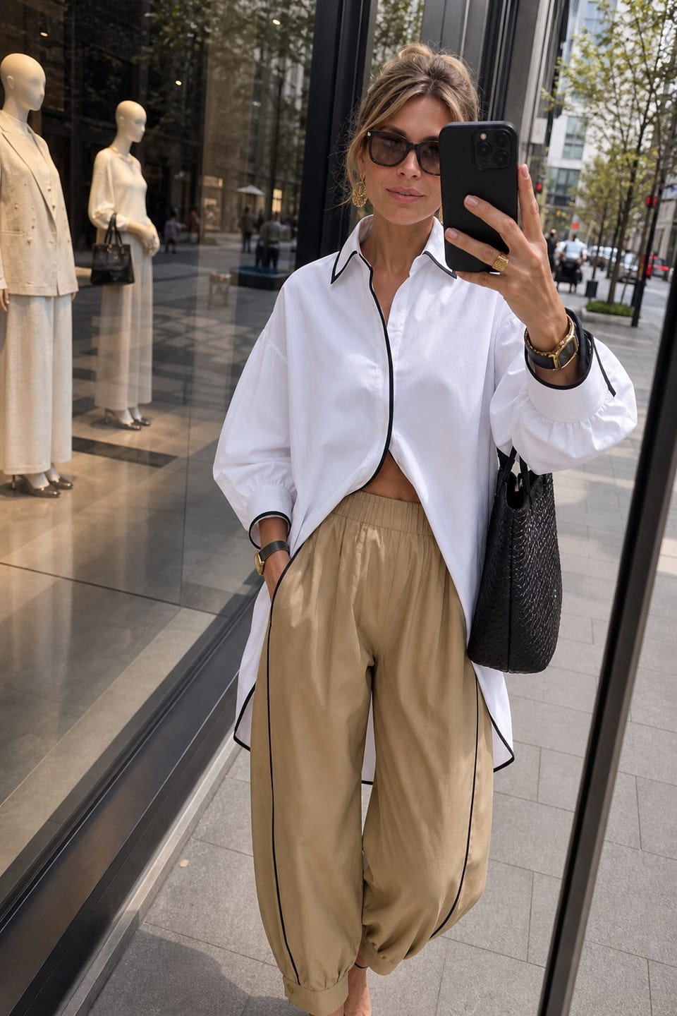 Customer photo review of Contrast Color Buttoned Loose Long Sleeves Lapel Blouses&shirts Tops