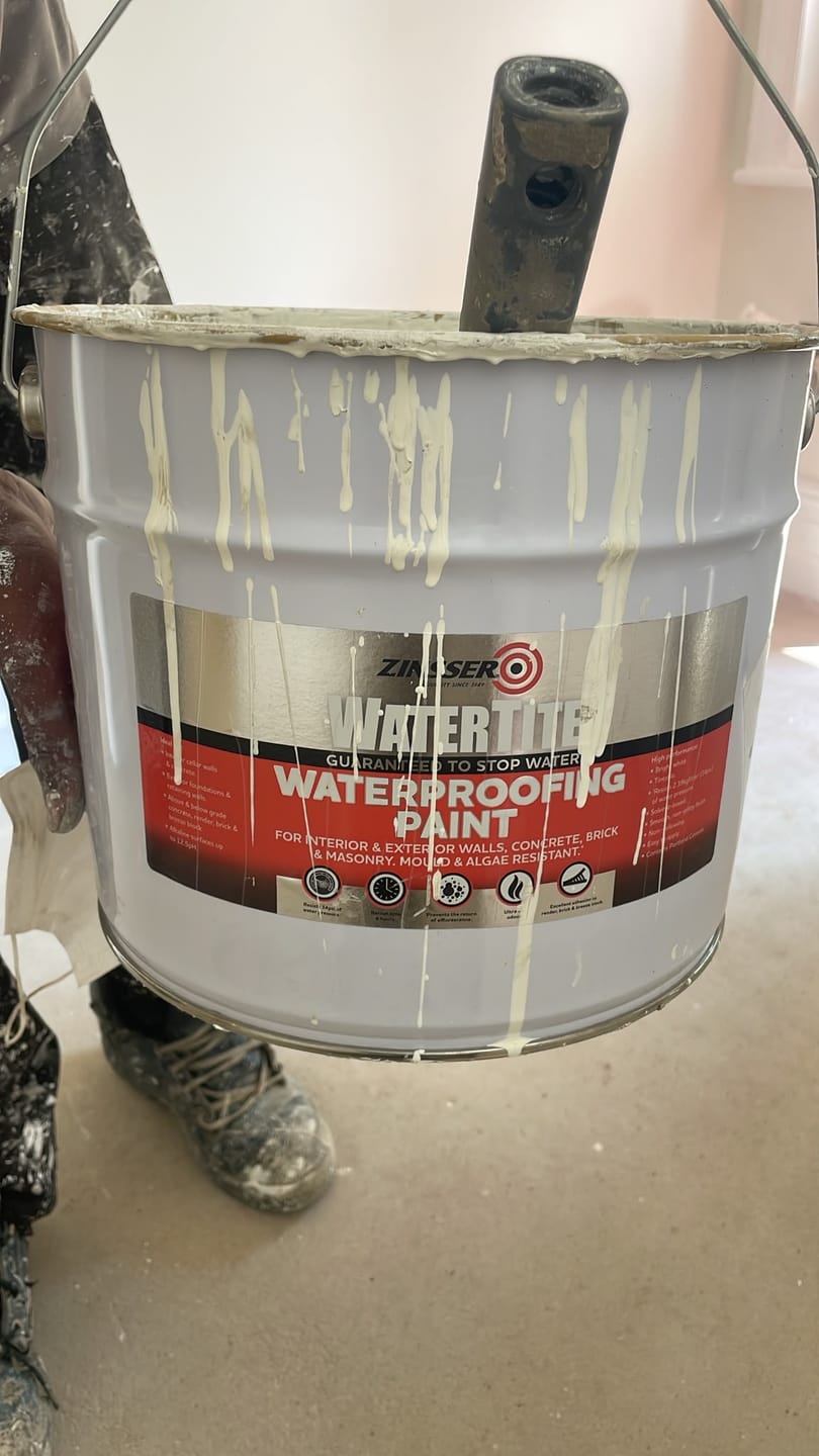 Customer photo review of 10L Zinsser Watertite Basement Waterproofing Paint White – Interior & Exterior Concrete and Masonry Protection (ZN7110001N1)