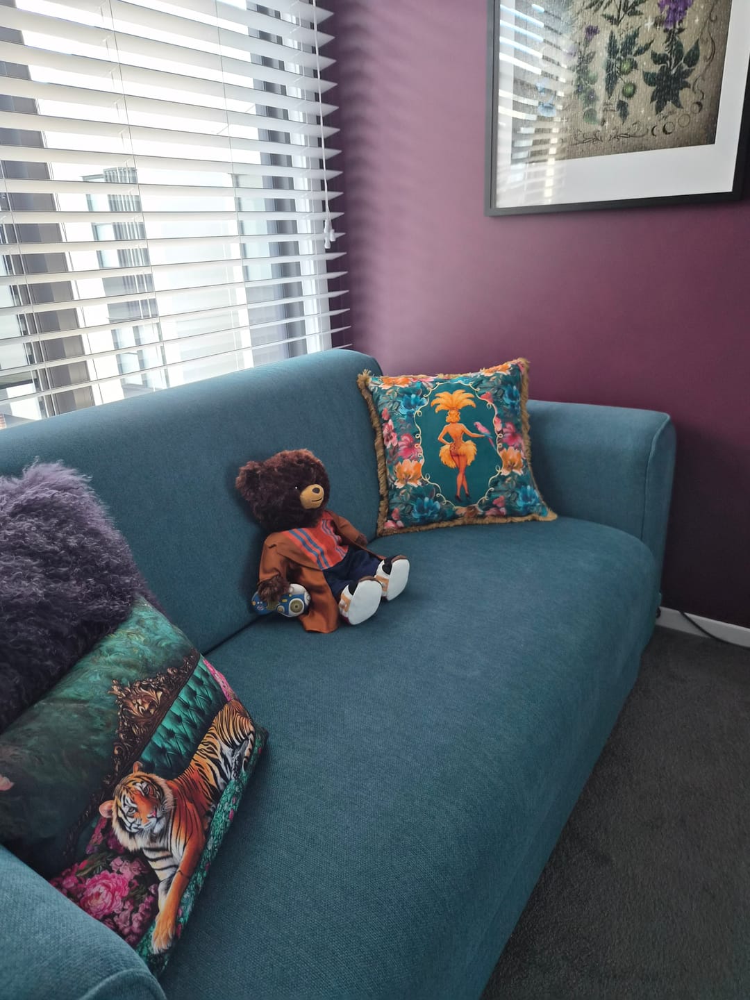 Customer photo review of Lulu LaRue Floral Fringed Cushion Teal