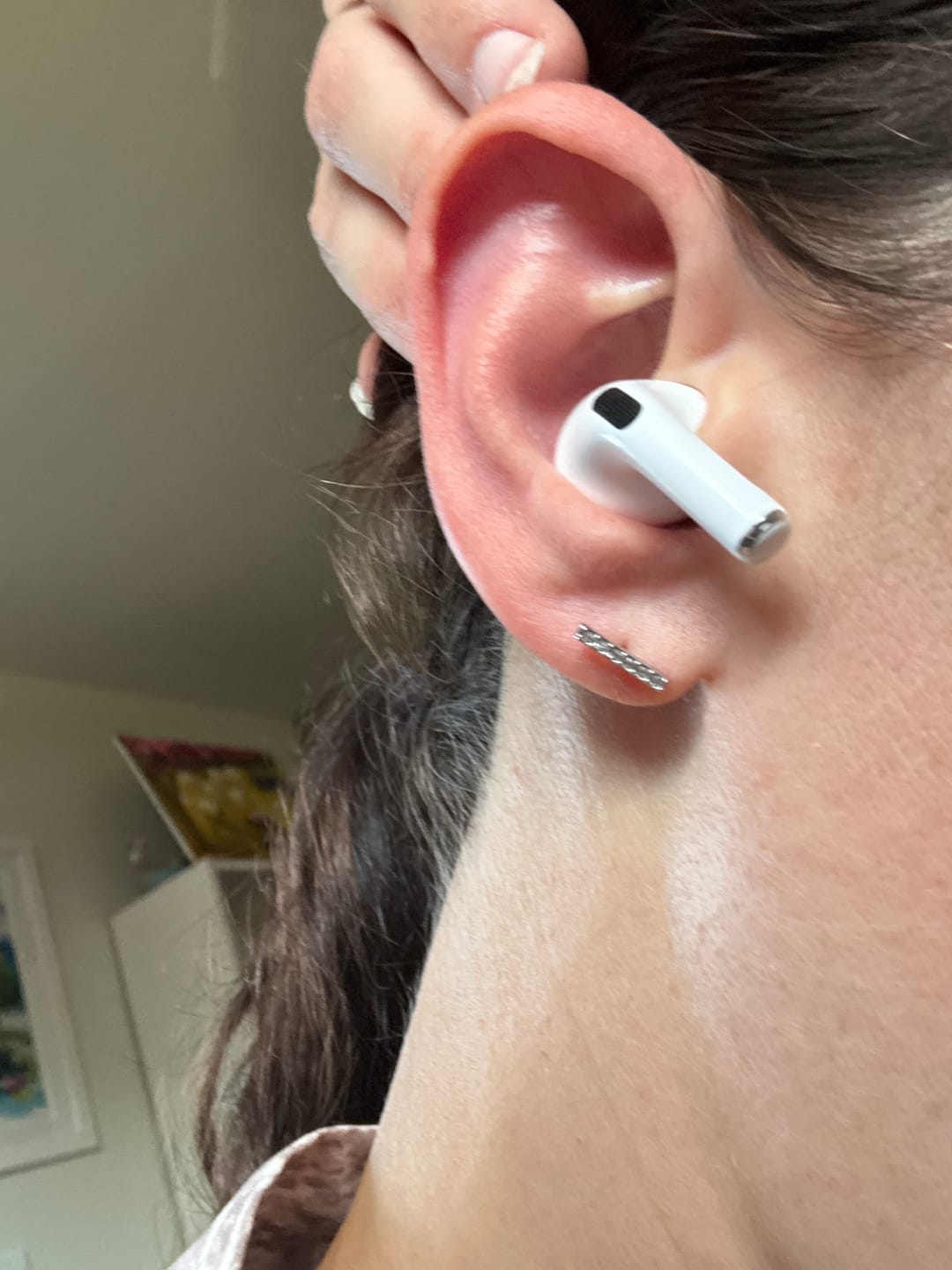 Customer photo review of Hayden 18k White Gold Plated Linear Stud Earrings with Swarovski Crystals