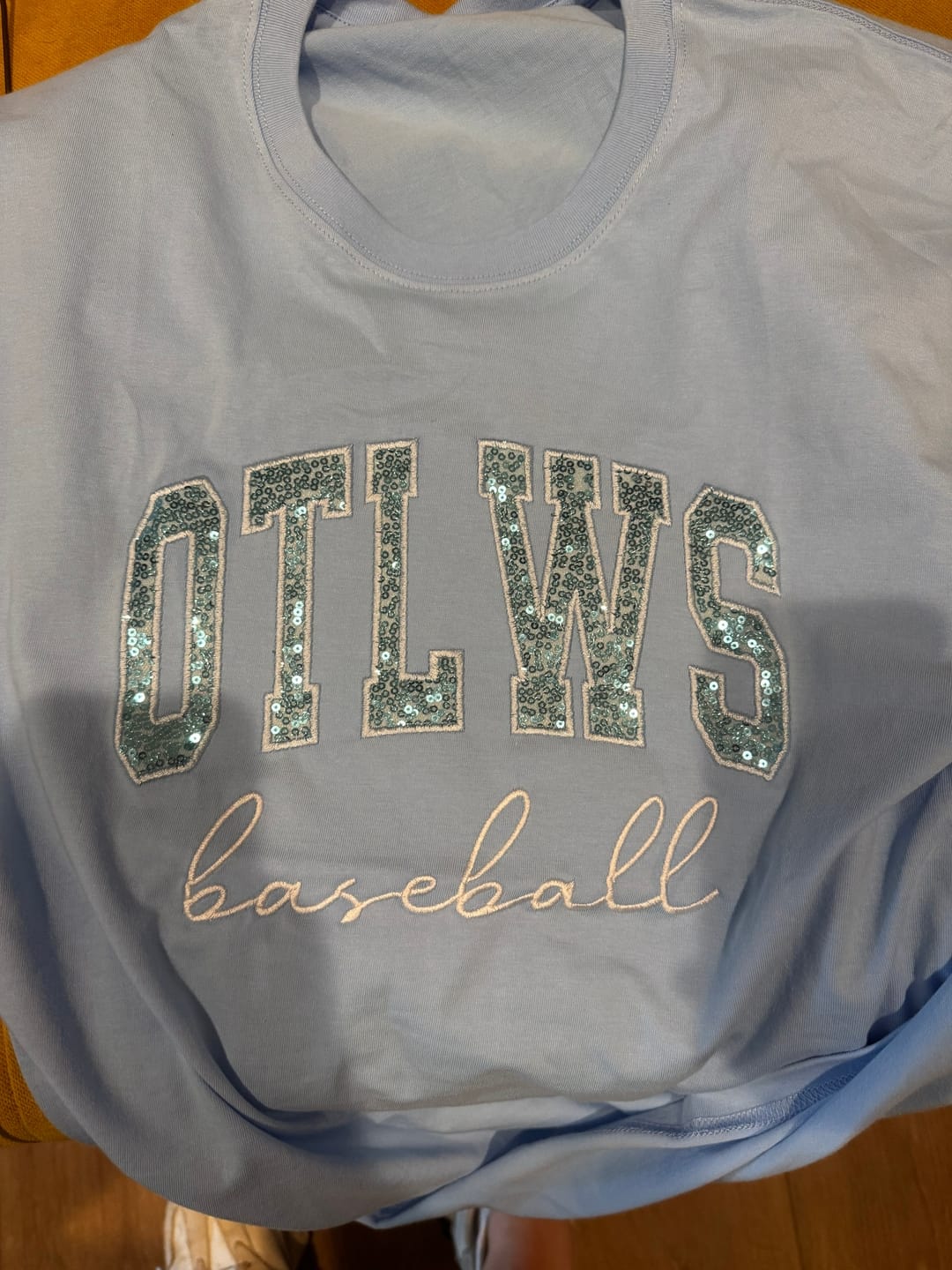 Customer photo review of Custom Sequin Name or Team Sweatshirt – Personalized Glitter Letters, Vintage Wash Style | Gifts for Sports Mom