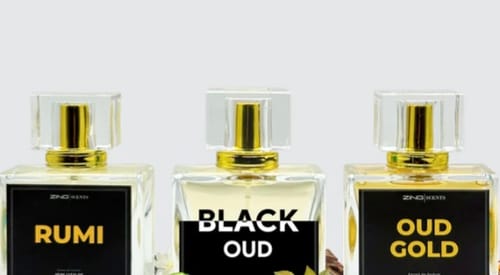 Customer's Royal Oud Collection featuring three glass perfume bottles labeled Rumi, Black Oud, and Oud Gold.