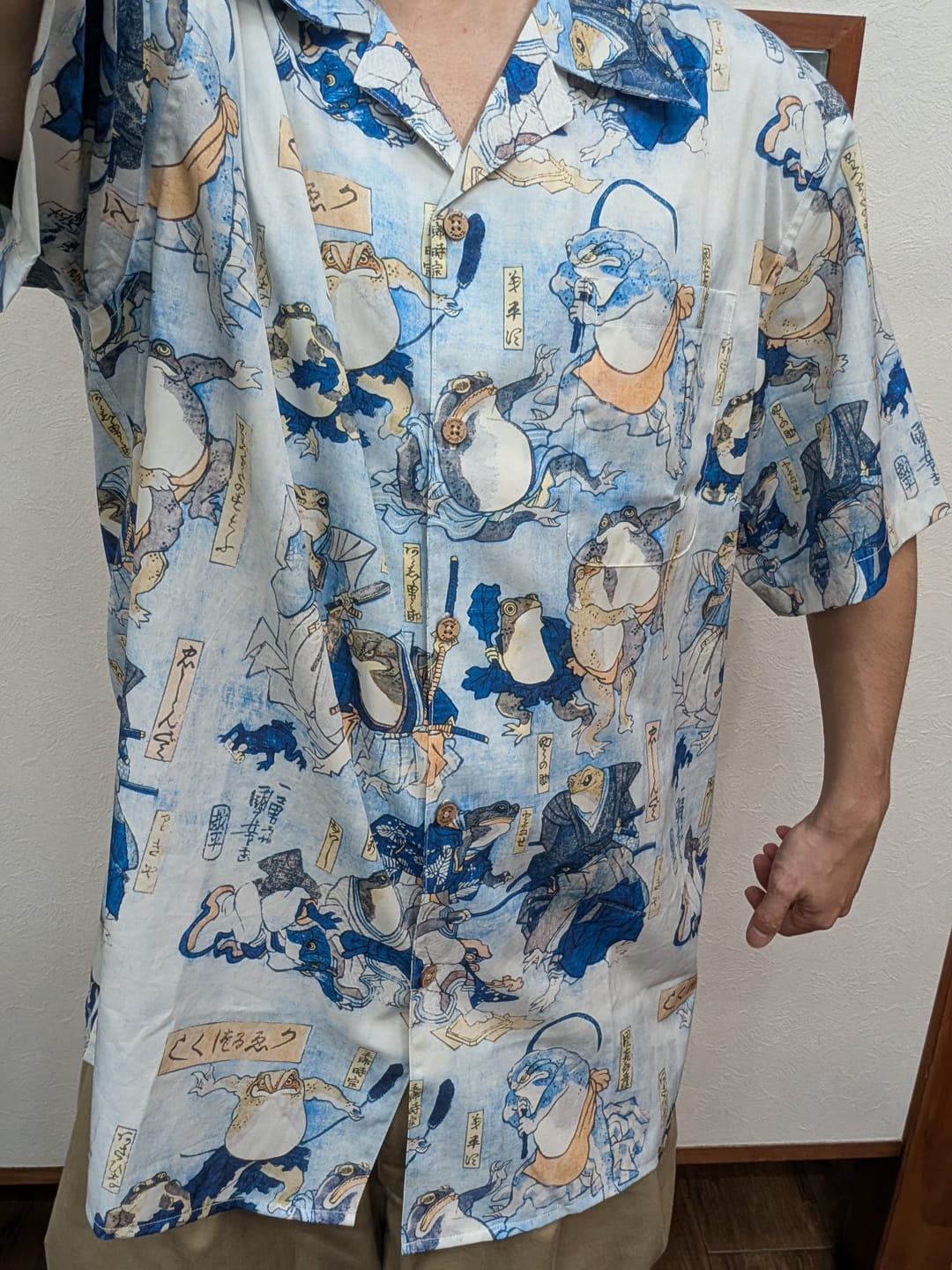 Customer photo review of 歌川国芳「かゑるづくし」浮世絵風プリント入りアロハシャツ