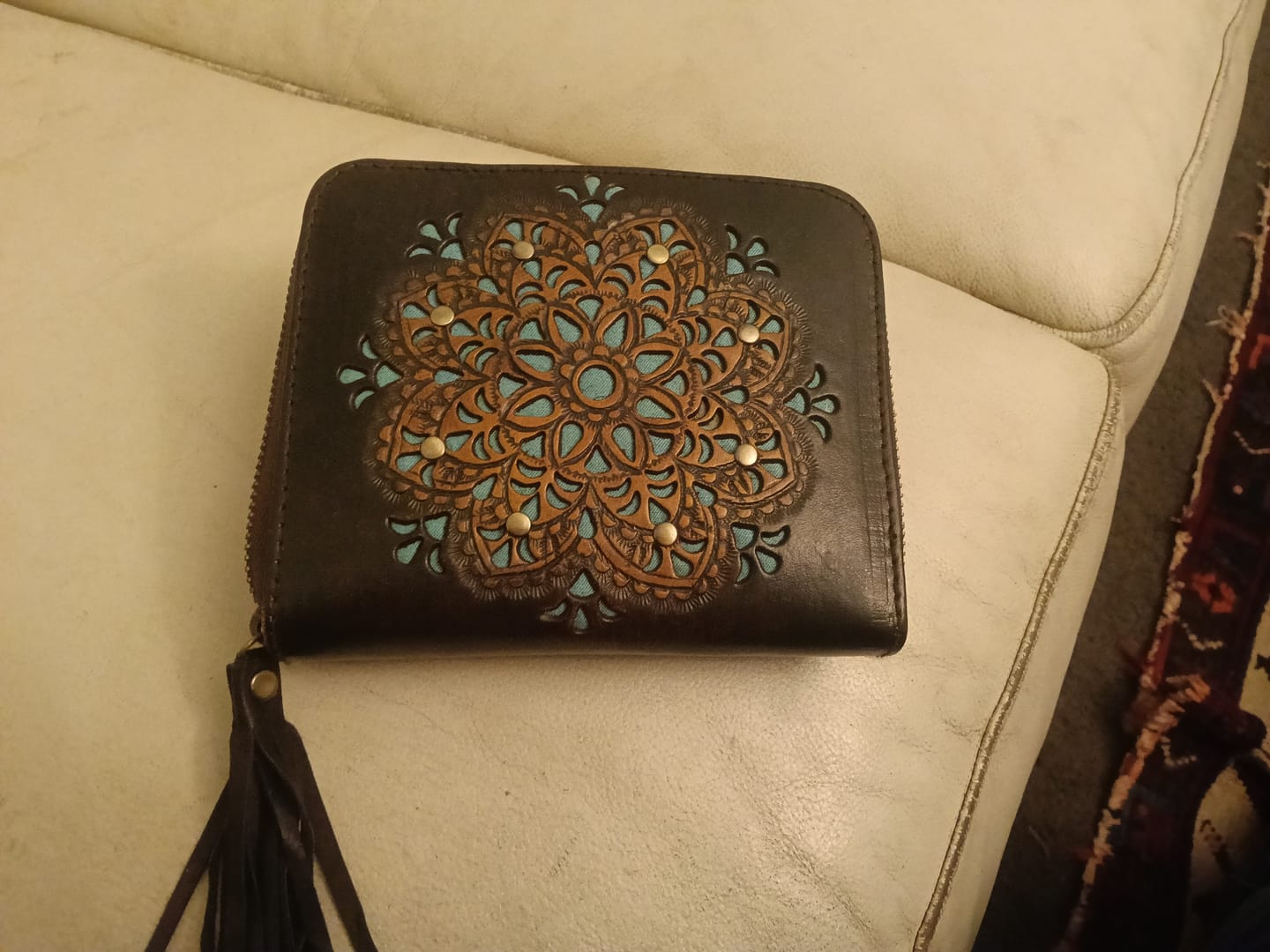 Customer photo review of Sage Mandala Leather Wallet