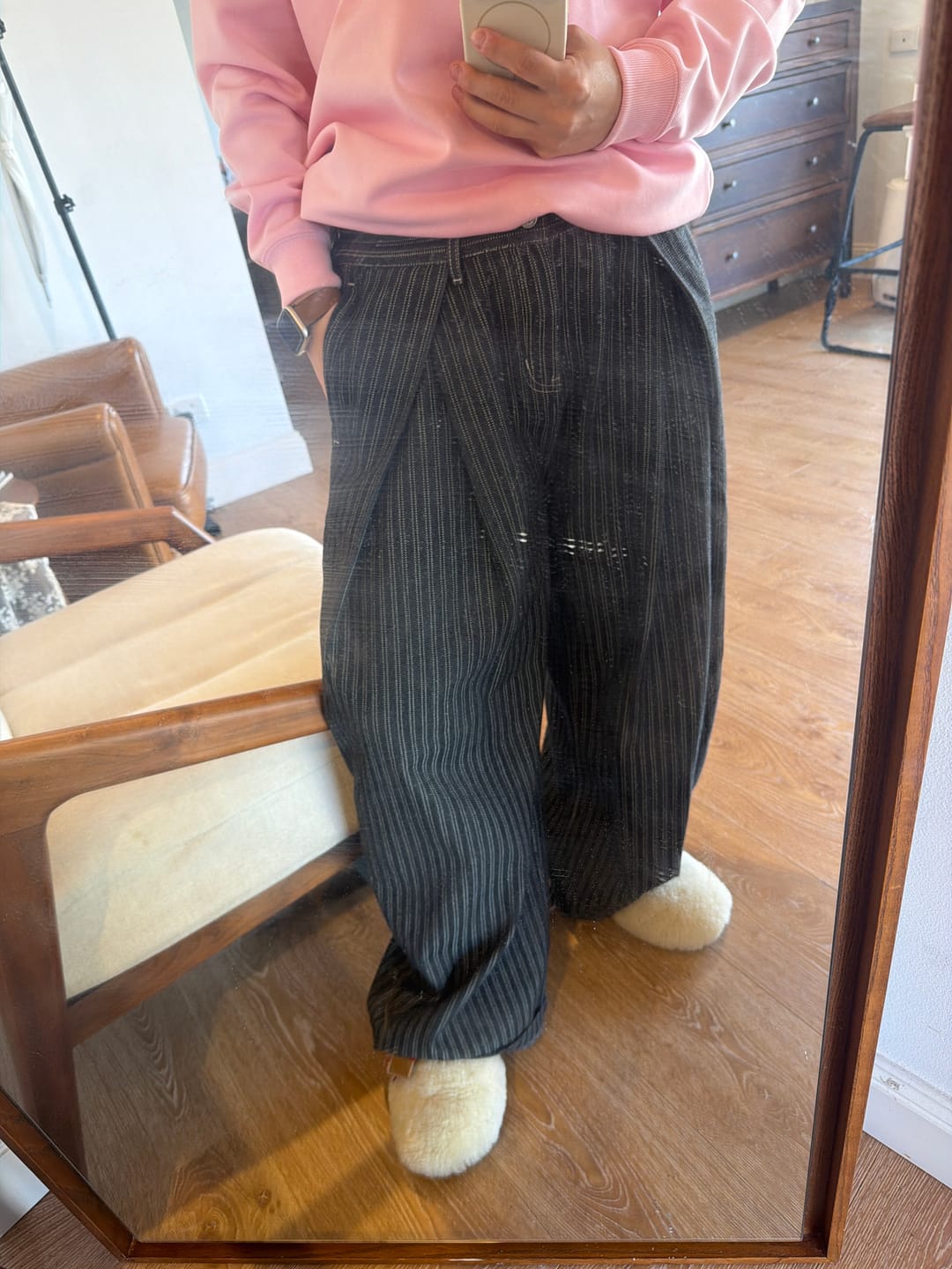 Customer photo review of Aelfric Eden Pinstripe Baggy Barrel Jeans