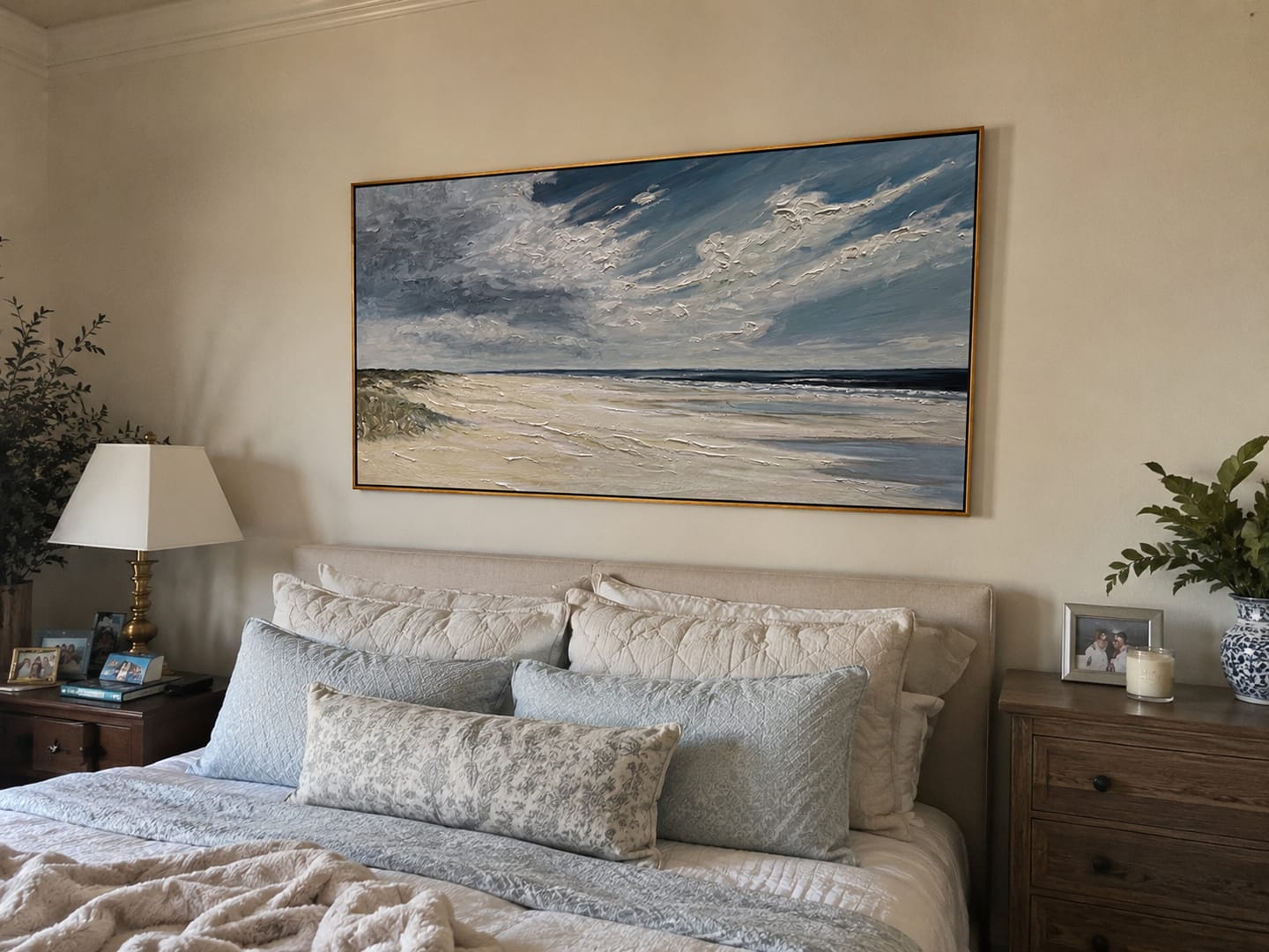 Customer photo review of Ocean Breeze – Modern Beach Landscape Impasto Texture Painting | Coastal Modern Living Room & Bedroom Art