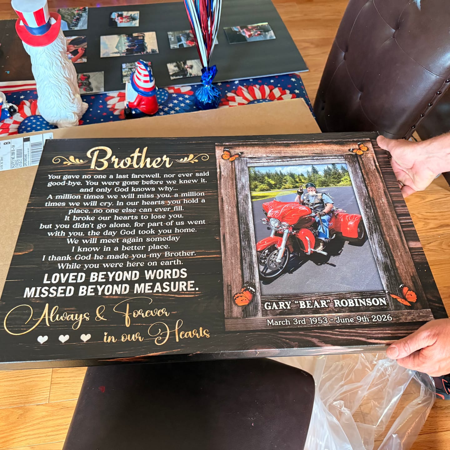 Customer photo review of Personalized Canvas Prints, Sympathy Gifts For Loss Of Brother, In Memory Of Brother Gifts, Memorial Canvas for Brother Dem Canvas