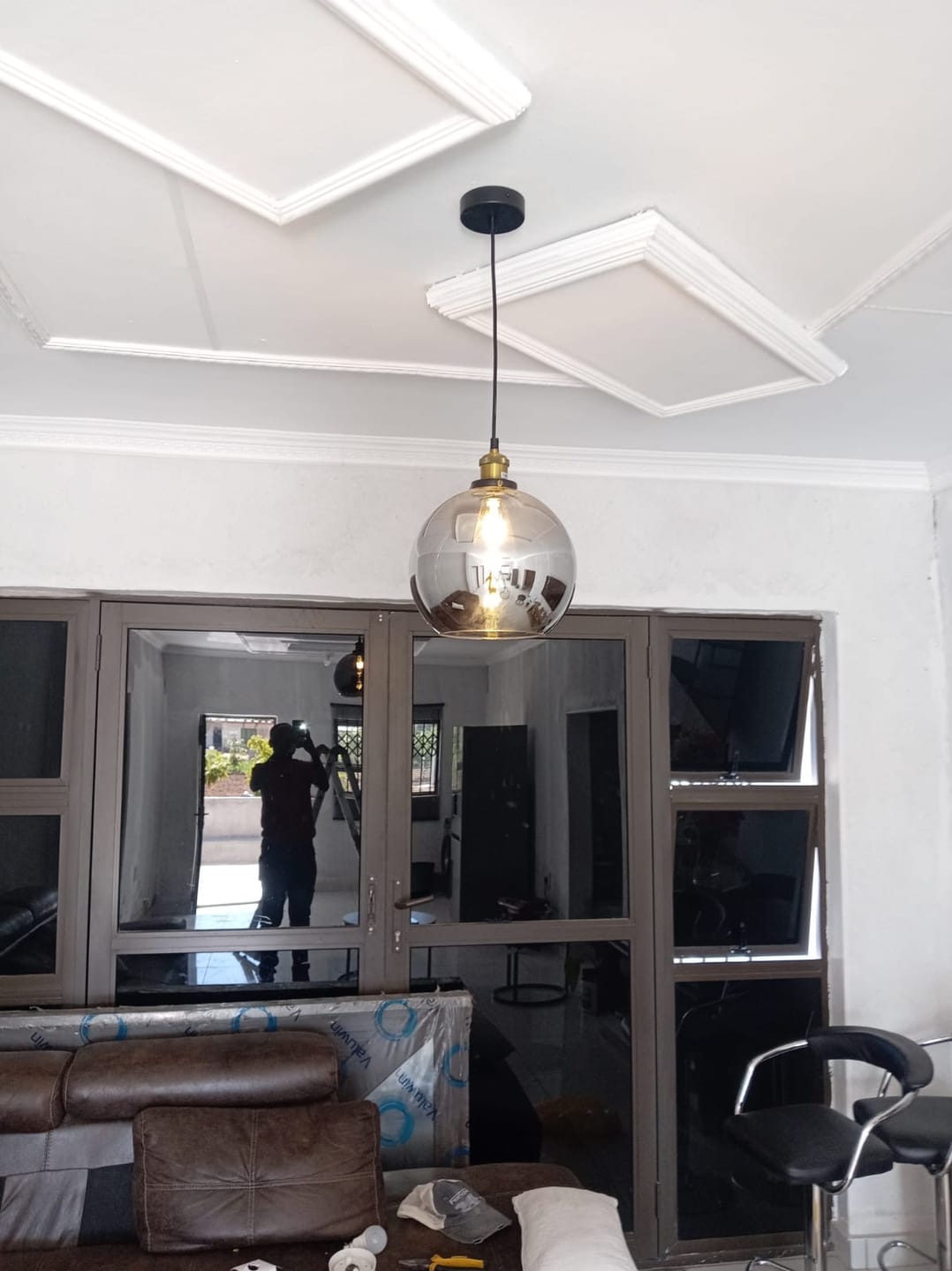 Customer photo review of Spheroid Glass Pendant Light Smoke | Amber