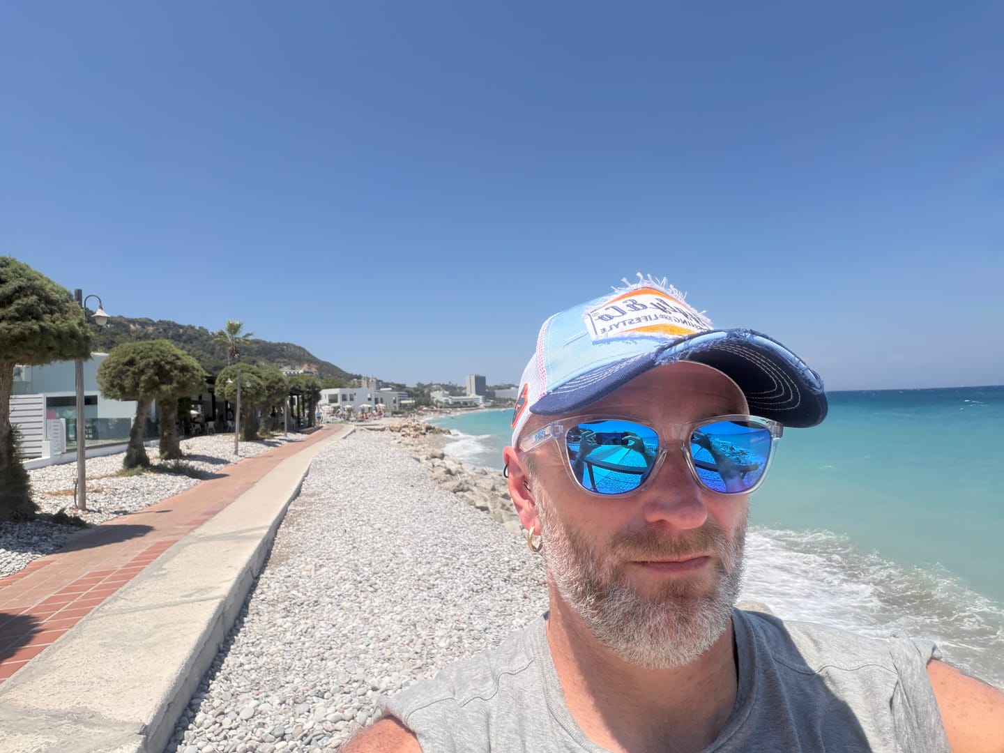 Customer photo review of Retro Blue & Orange Diamond Trucker Hat