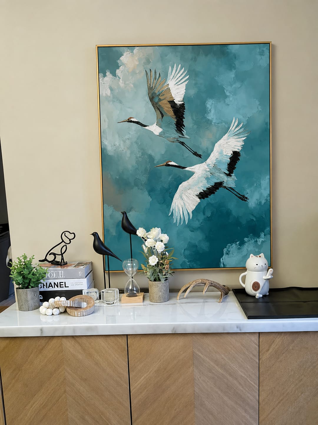 Customer photo review of Mistbound Cranes-Blue Bird Painting